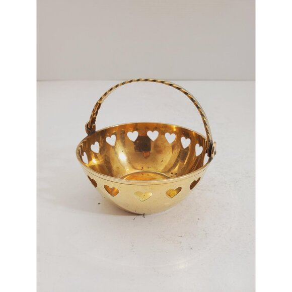 Vintage Brass Dish - Vintage Brass Basket with handle - brass round bask… - Picture 2 of 10